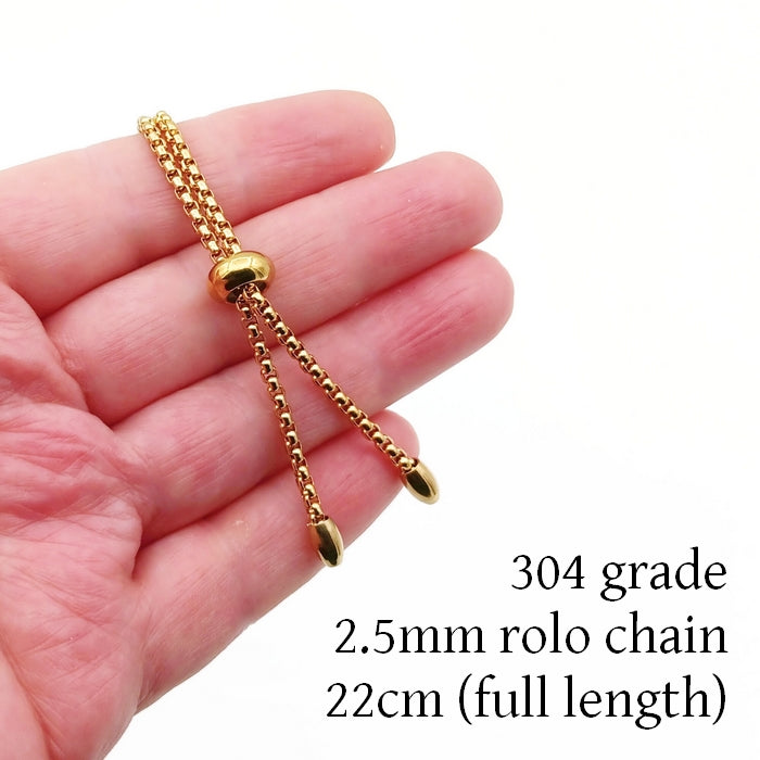 2 Gold Tone Stainless Steel Adjustable Bracelet Blanks with Beaded Ends