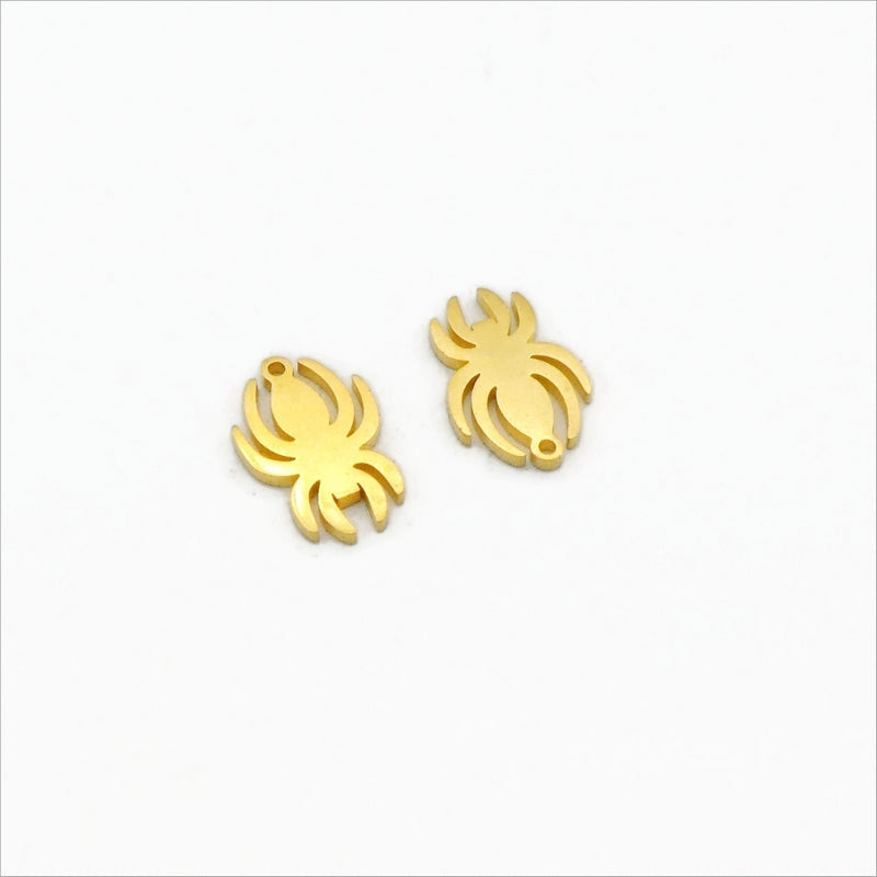 10 Gold Tone Stainless Steel Small Spider Charms