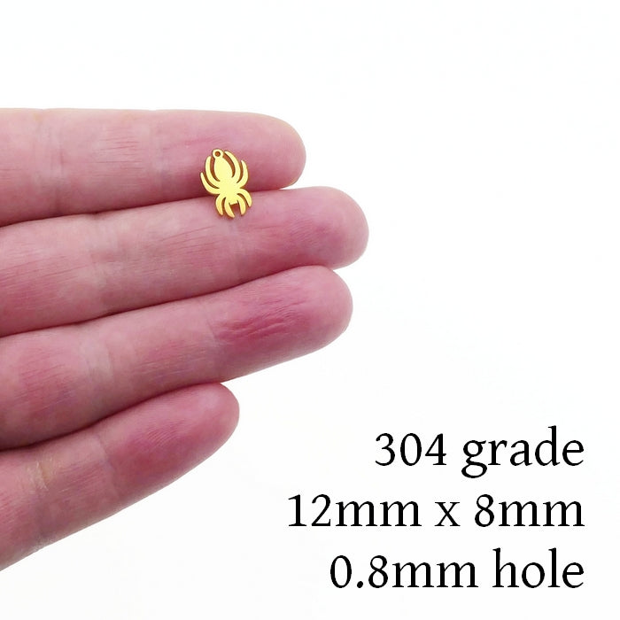 10 Gold Tone Stainless Steel Small Spider Charms