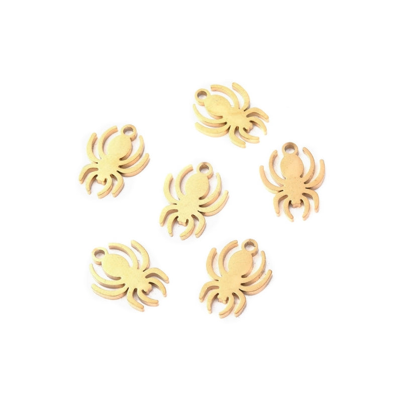 10 Gold Tone Stainless Steel Small Spider Charms