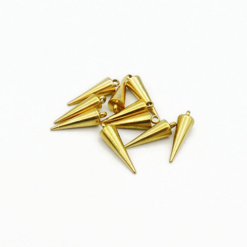 10 Gold Tone Stainless Steel 18mm Cone Spike Charms