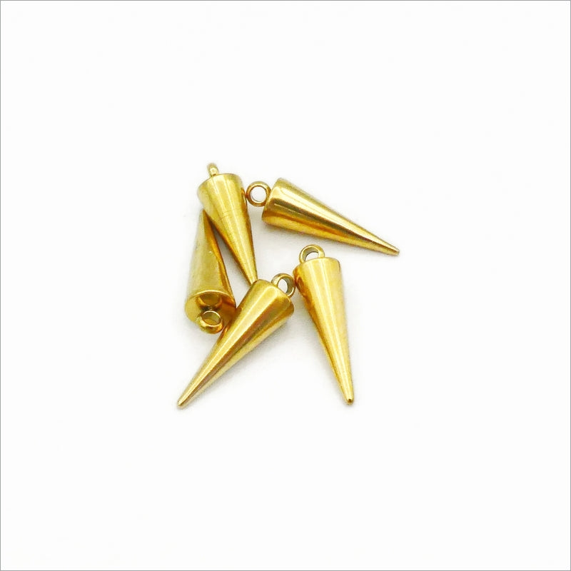 10 Gold Tone Stainless Steel 18mm Cone Spike Charms