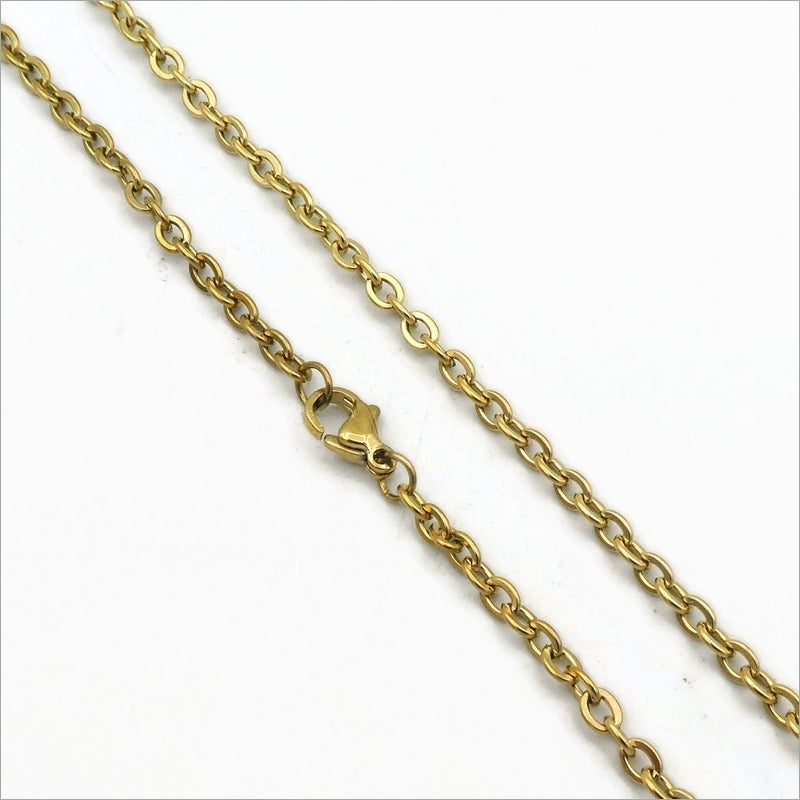 2 Gold Tone Stainless Steel 24" Flat Cable Chain Necklaces