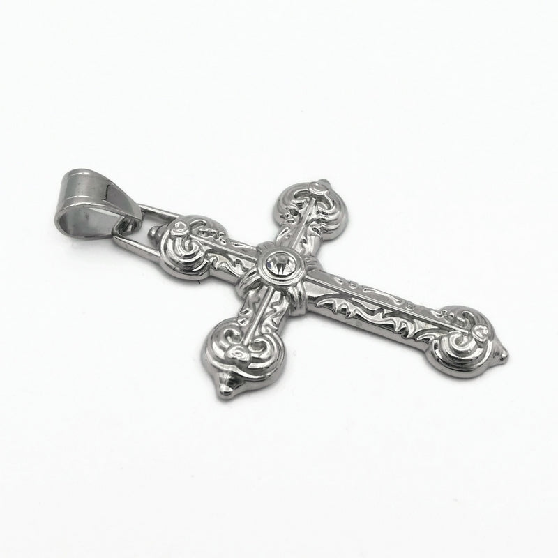 1 Large Ornate Stainless Steel Cross Pendant with Rhinestone