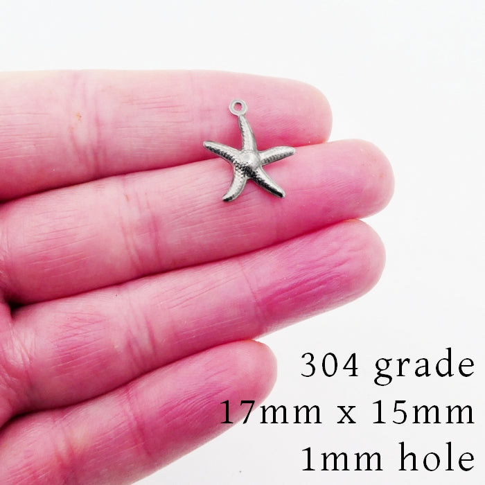 20 Textured Stainless Steel Starfish Charms