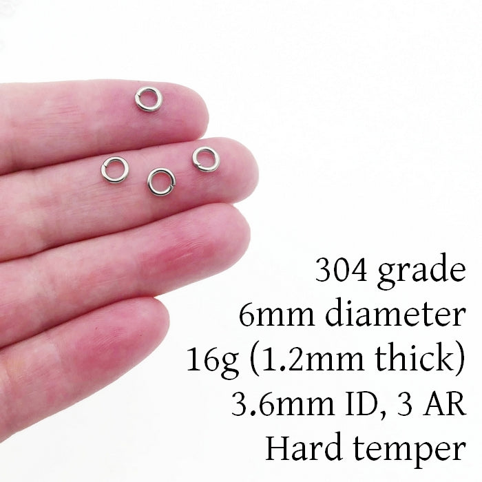 500 Machine Cut Stainless Steel 6mm x 1.2mm Jump Rings