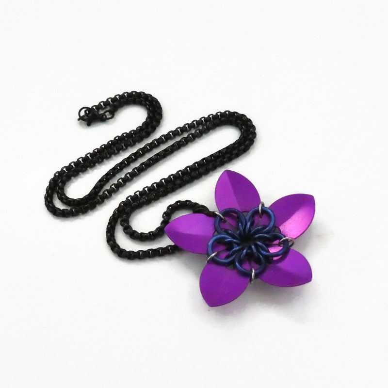 Midnight Violet Scale Flower Necklace