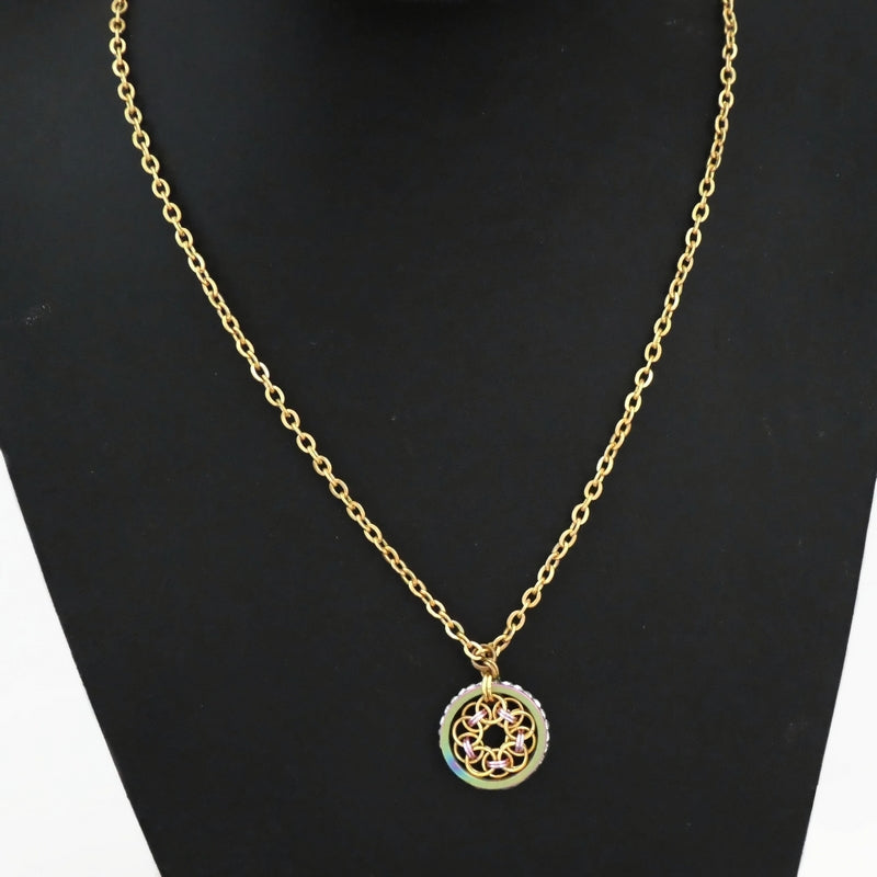 Pink & Gold Helm Flower Pendant Necklace