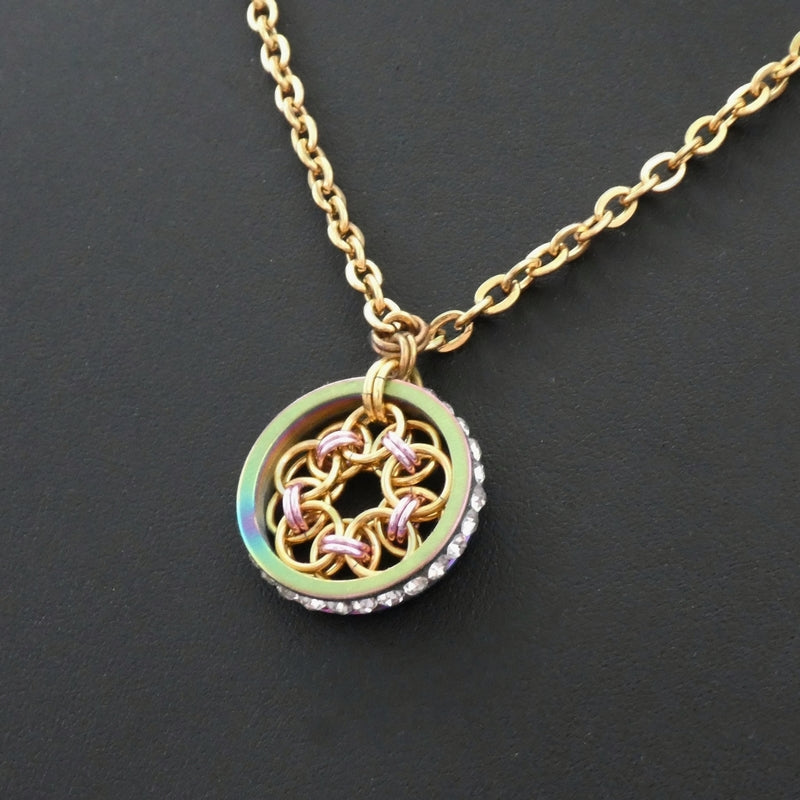 Pink & Gold Helm Flower Pendant Necklace