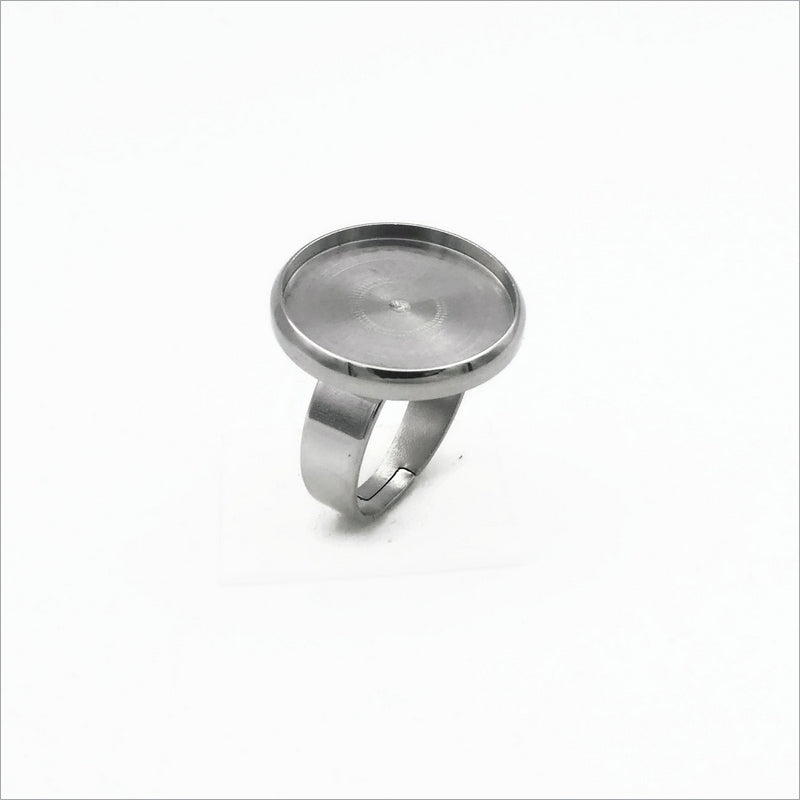 5 Premium Stainless Steel 18mm Round Adjustable Ring Cabochon Settings