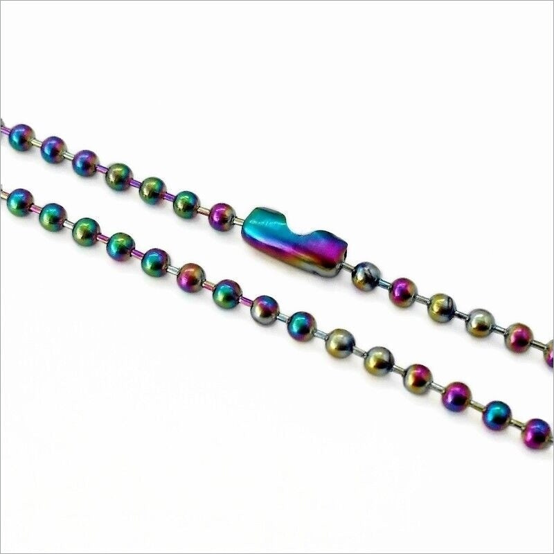 2 Rainbow Anodized Stainless Steel 60cm Ball Chain Necklaces