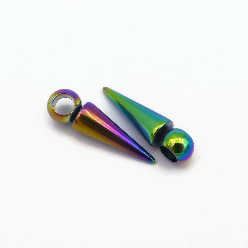 10 Rainbow Anodised Stainless Steel 21mm Cone Spike Charms