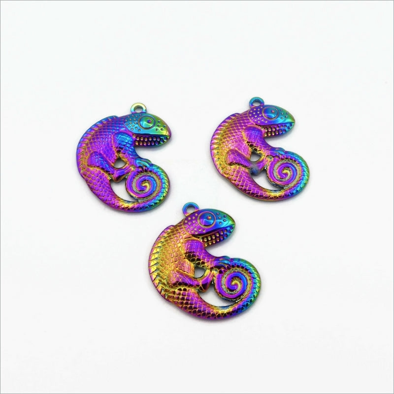 5 Rainbow Anodised Stainless Steel Chameleon Pendants