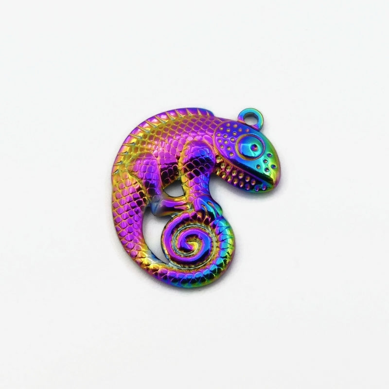 5 Rainbow Anodised Stainless Steel Chameleon Pendants