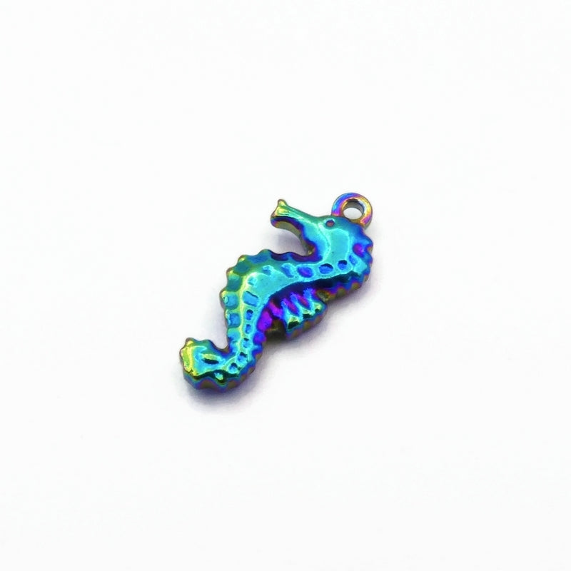 5 Rainbow Anodized Stainless Steel Seahorse Charms