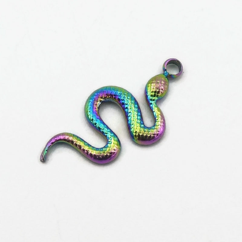 5 Small Rainbow Anodized Stainless Steel Snake Pendants