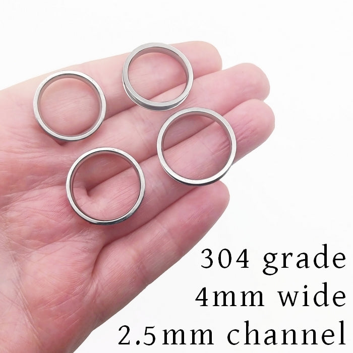 Set of 4 Stainless Steel 2.5mm Channel Inlay Ring Blanks