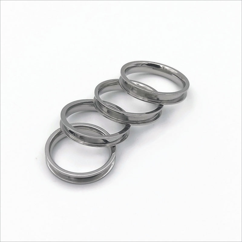 Set of 4 Stainless Steel 2.5mm Channel Inlay Ring Blanks