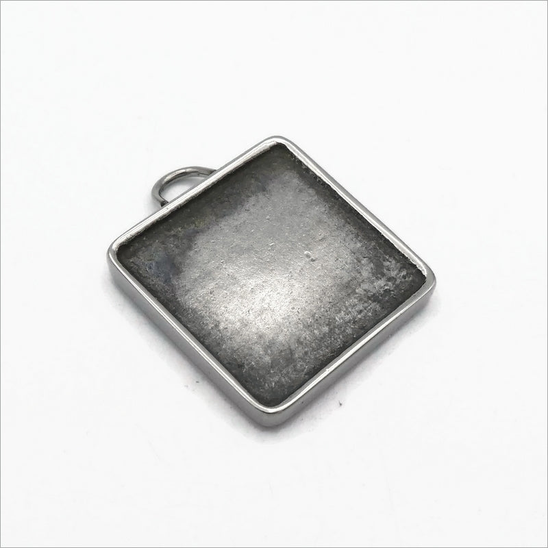 2 x Premium Solid Stainless Steel 20mm Square Cabochon Bezel Pendant Settings