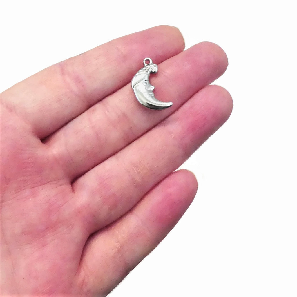 5 Solid Stainless Steel Sleeping Crescent Moon Charms