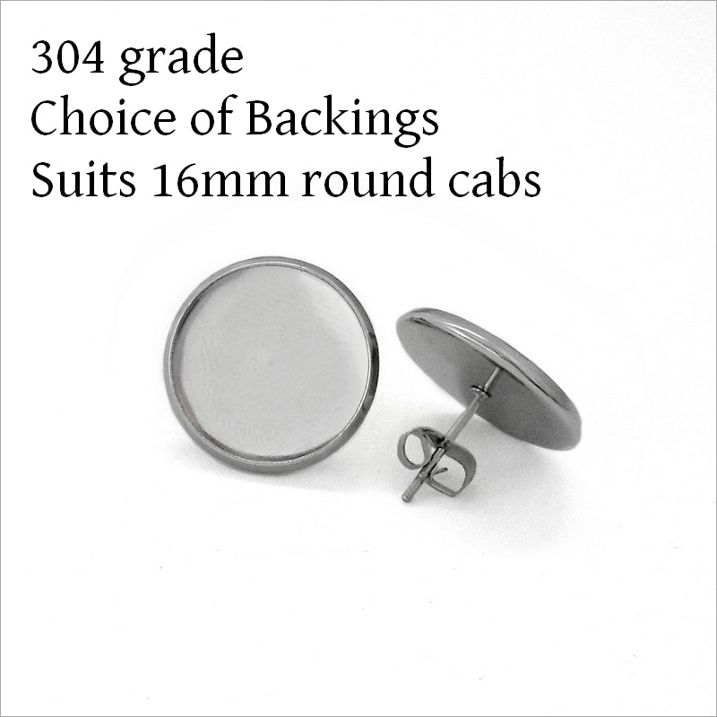 10 Pairs Stainless Steel 16mm Cabochon Studs with Backings