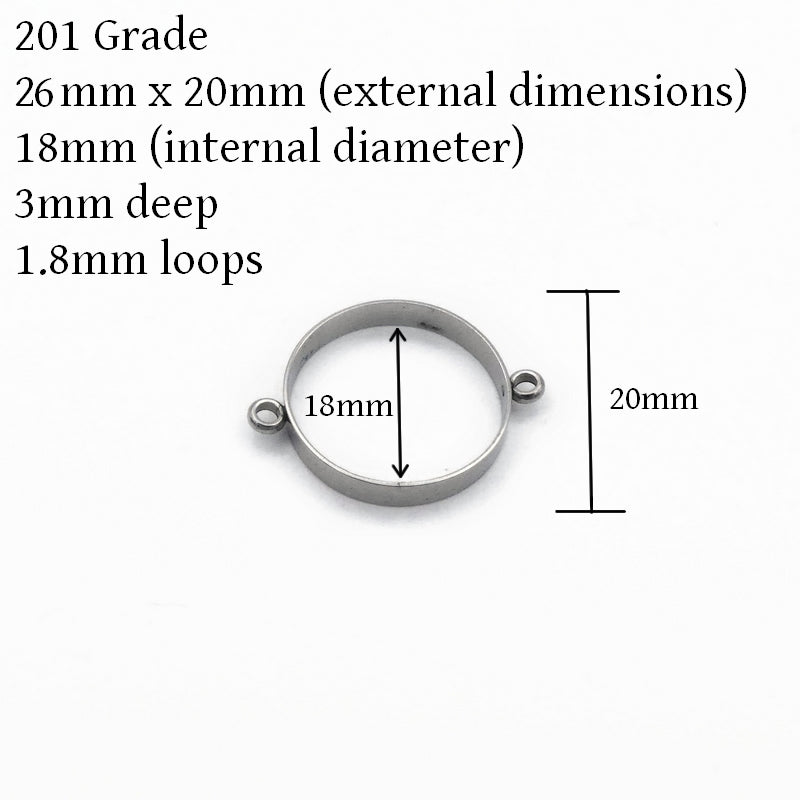 5 Stainless Steel Round 20mm Open Back Bezel Connector Settings