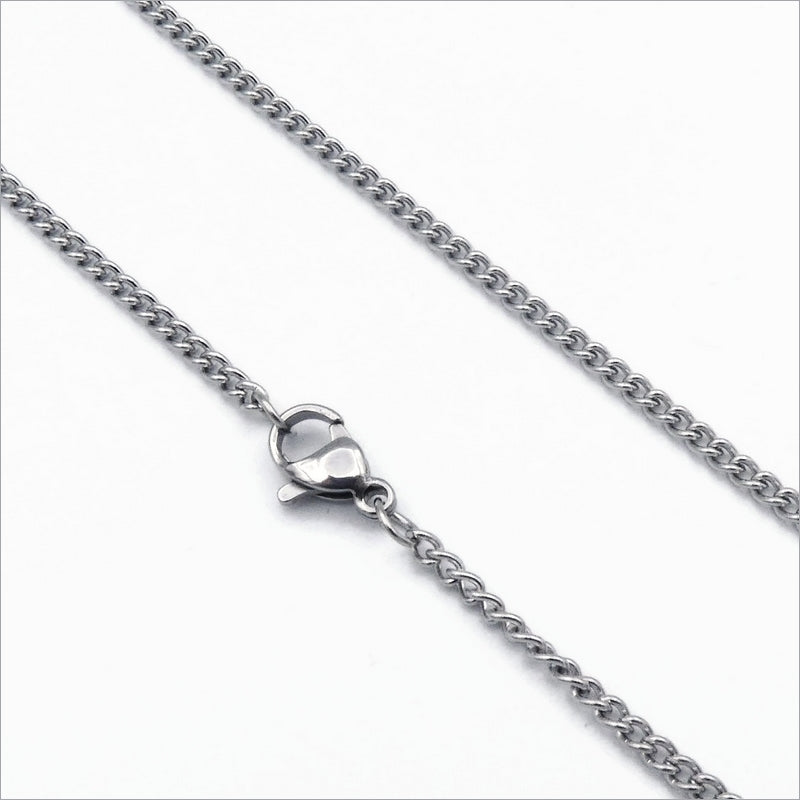 5 Stainless Steel 50cm Curb Chain Necklaces 2mm Wide