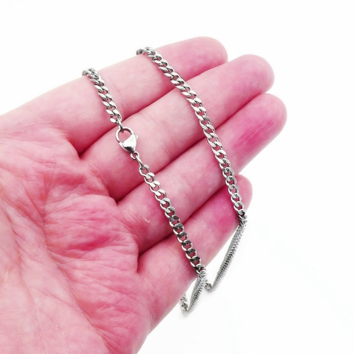 2 Stainless Steel 60cm Bevelled Curb Chain Necklaces 3.5mm Wide