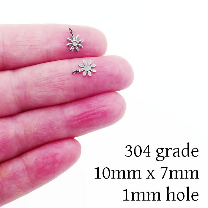 25 Small Stainless Steel 8-Petal Flower Charms