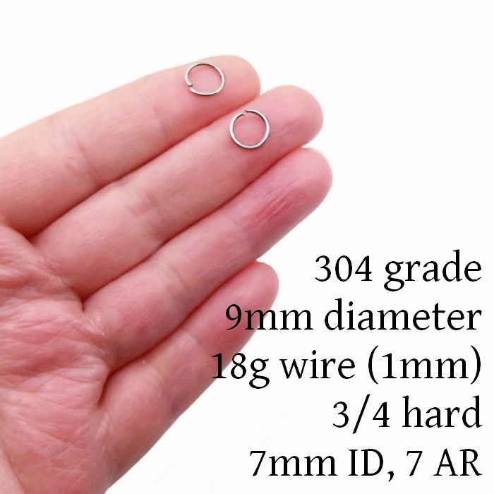 200 Machine Cut Stainless Steel 9mm x 1mm Jump Rings