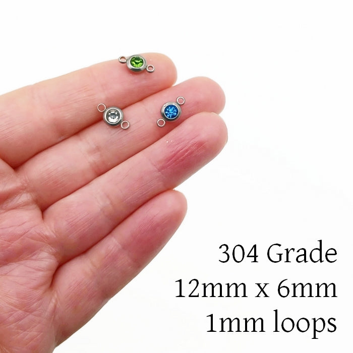 10 Stainless Steel & Glass Crystal Rhinestone Connectors