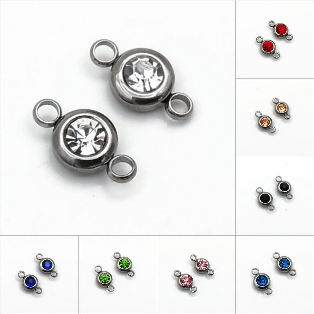 10 Stainless Steel & Glass Crystal Rhinestone Connectors