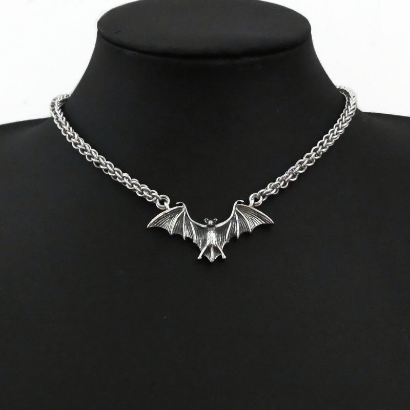 Stainless Steel Bat Pendant Choker Necklace