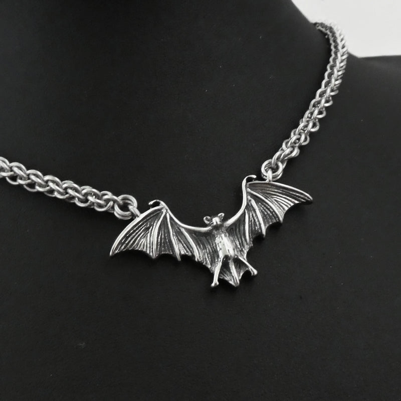 Stainless Steel Bat Pendant Choker Necklace