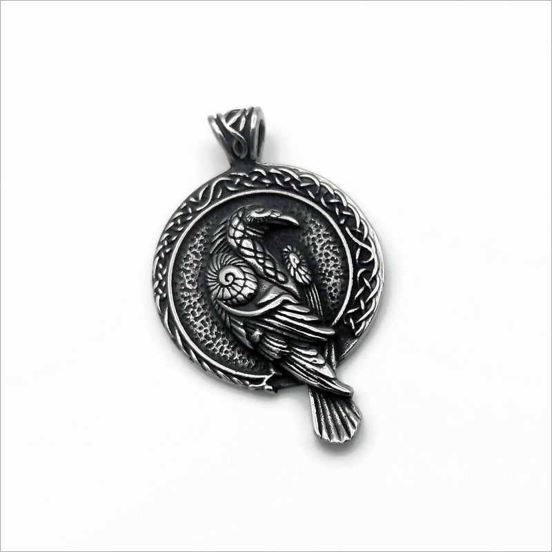 1 Stainless Steel Celtic Raven Medallion Pendant