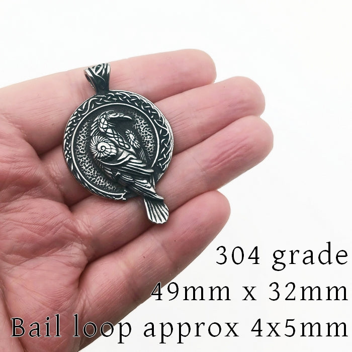 1 Stainless Steel Celtic Raven Medallion Pendant
