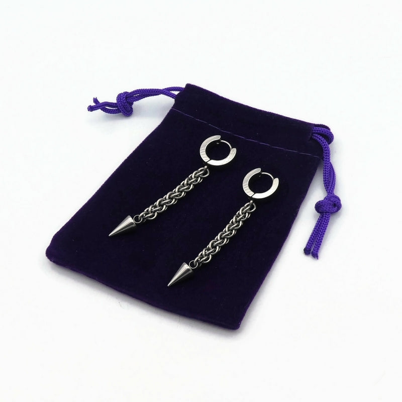 Stainless Steel Spike Drop Huggie Earrings