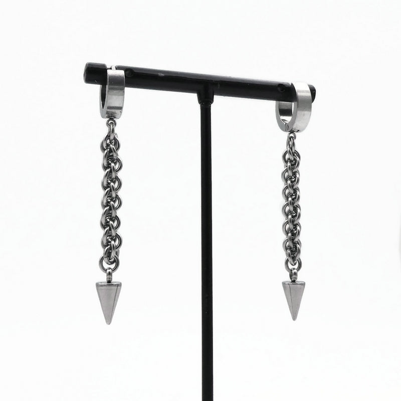 Stainless Steel Spike Drop Huggie Earrings