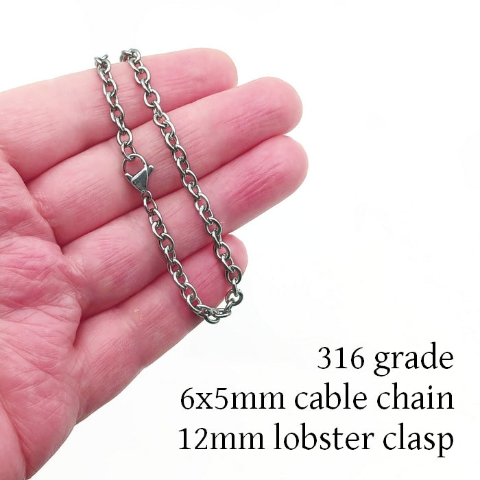 5 Stainless Steel 20cm Cable Chain Charm Bracelet Base