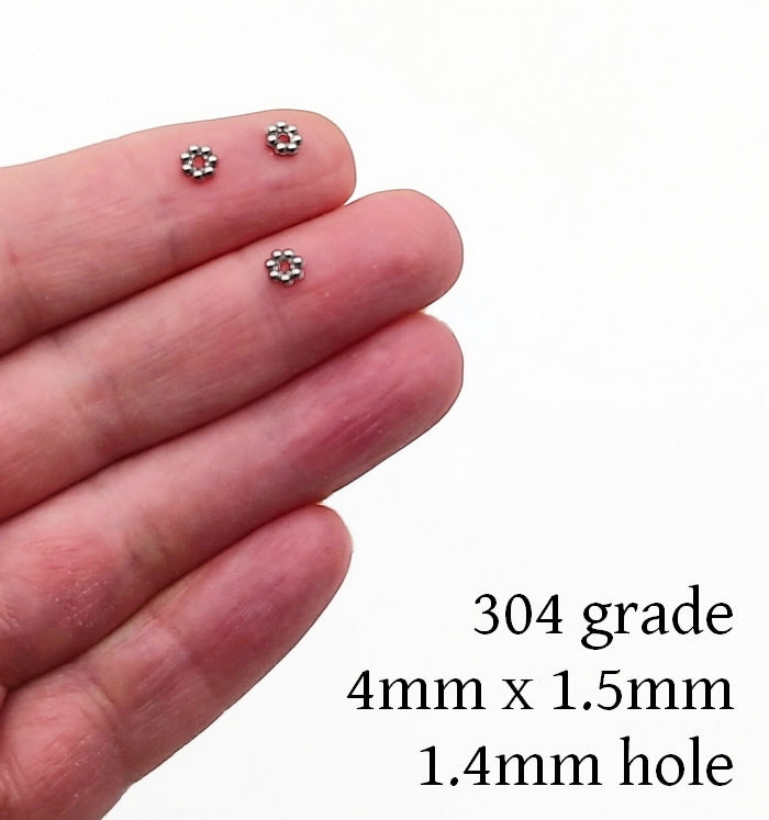 50 Stainless Steel 4mm Daisy Spacer Beads