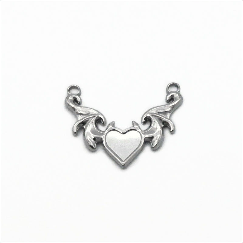 5 Stainless Steel Devil Heart With Wings Pendant Connector