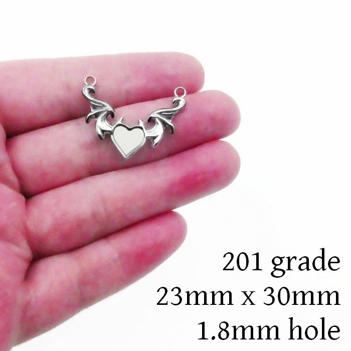 5 Stainless Steel Devil Heart With Wings Pendant Connector