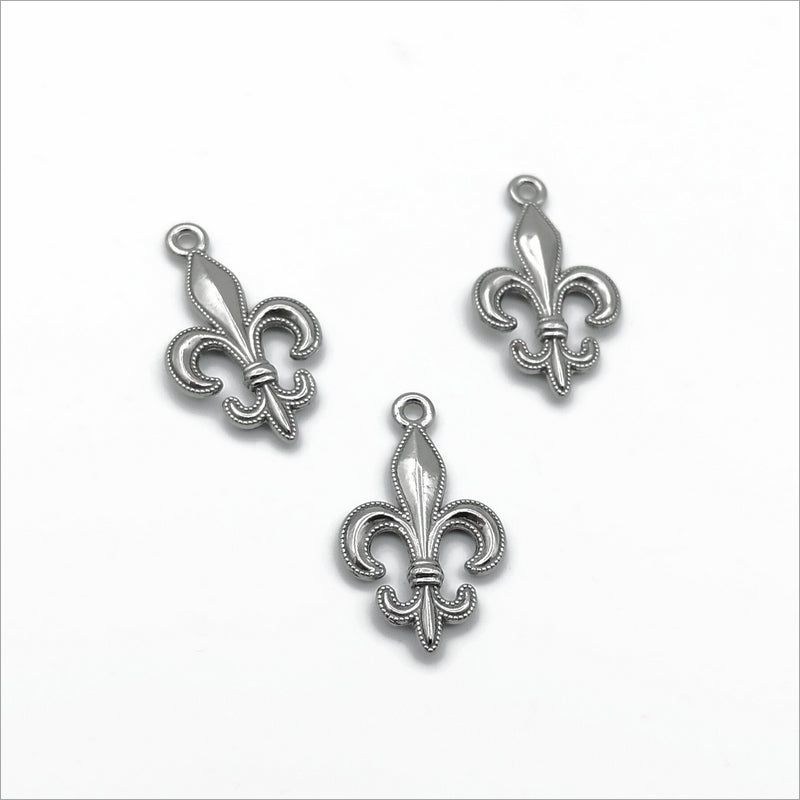 5 Stainless Steel Dotted Fleur De Lis Pendants