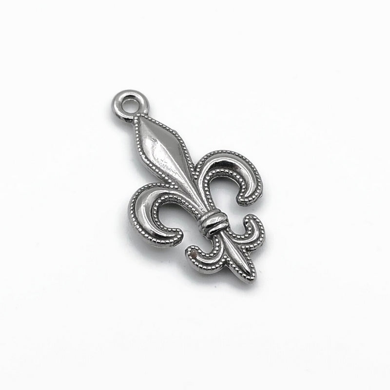 5 Stainless Steel Dotted Fleur De Lis Pendants