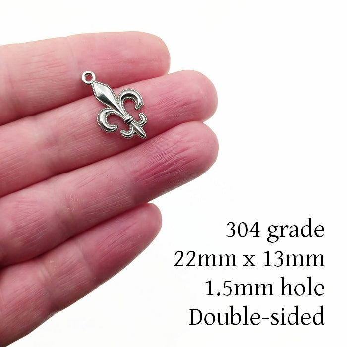 5 Stainless Steel Dotted Fleur De Lis Pendants