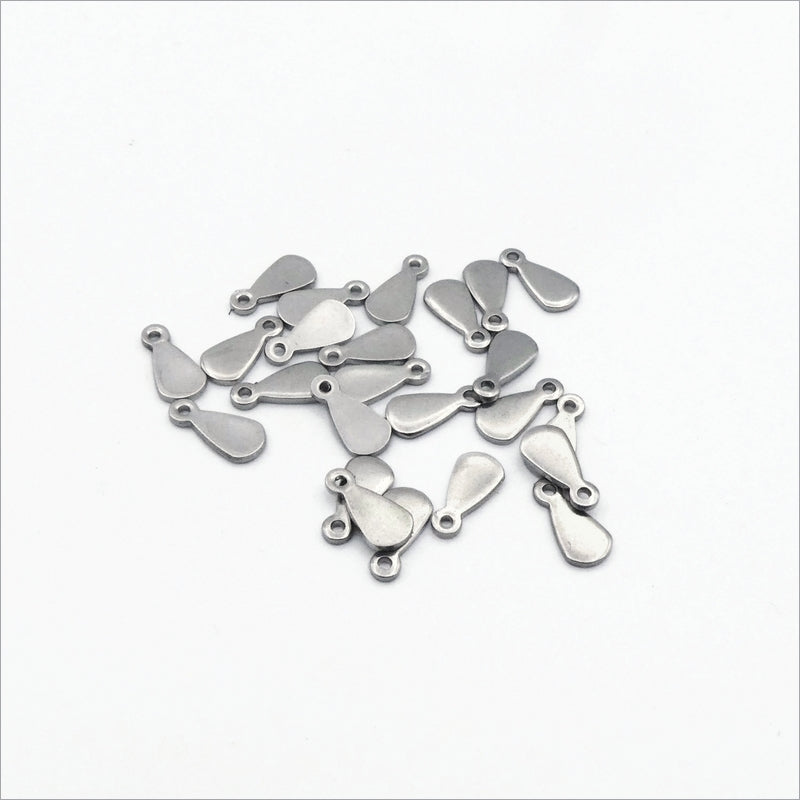 25 Stainless Steel 8mm x 4mm Teardrop Tag Charms