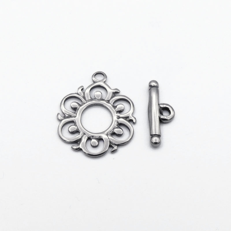 2 Stainless Steel Hollow Flower Toggle Clasp Sets
