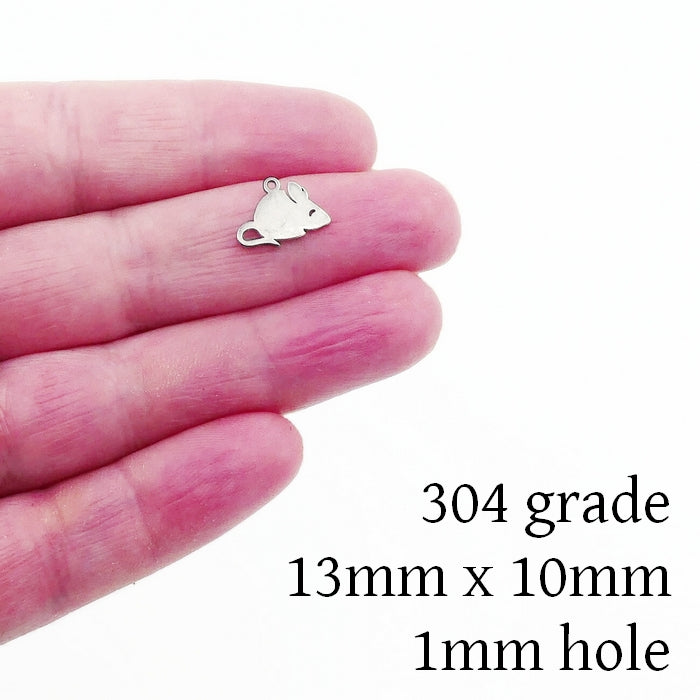 10 Small Stainless Steel Mouse Charms