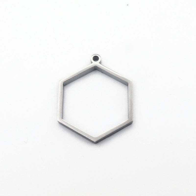 3 Polished Stainless Steel Hexagon Open Back Bezel Settings for Resin Pendants