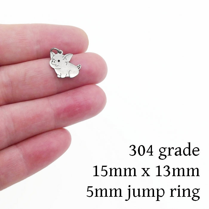 5 Small Stainless Steel Piglet Charms